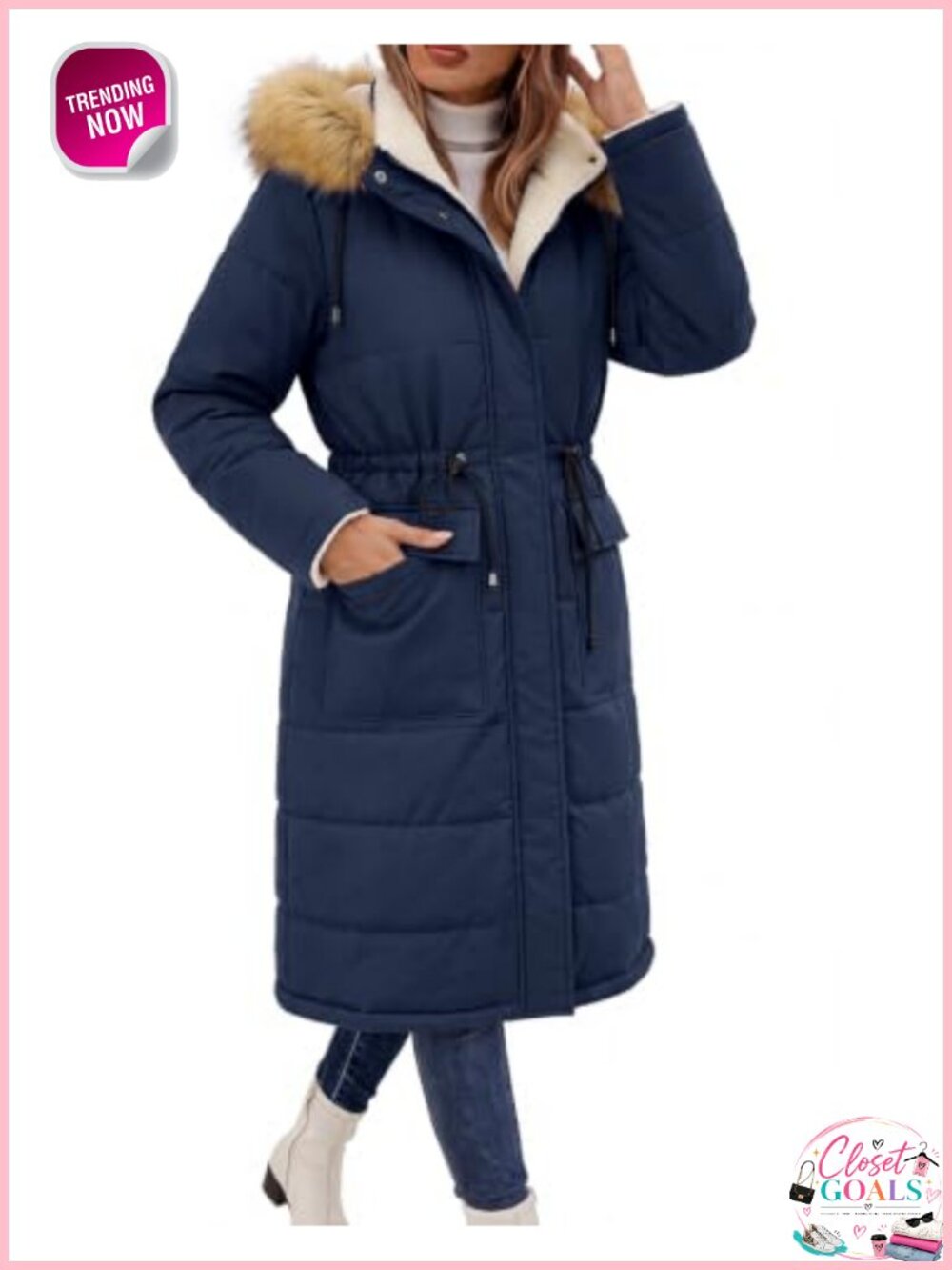Women's Long Puffer Coat Sherpa Lined Detachable Hood Winter